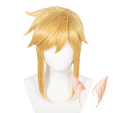 Imagem de Topcosplay Peruca de fantasia dourada unissex e orelhas de elfo para cosplay de Halloween