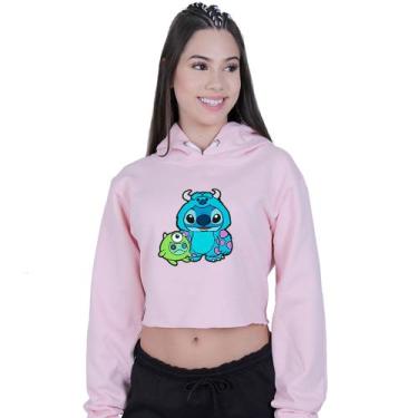 Imagem de Cropped Moletom Feminino Lilo And Monstros S.a - Lafre, Rosa claro, P