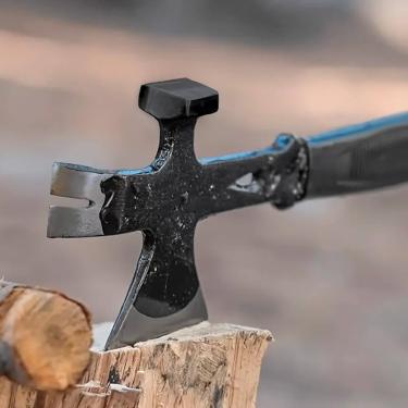 Imagem de Mini Machado Machadinha Com Cabo Emborrachado Para Cortar Arvore Madeira Machadinha de Aço Compacta Para Camping e Sobrevivência 3 em 1-31cm para Aventuras Outdoor