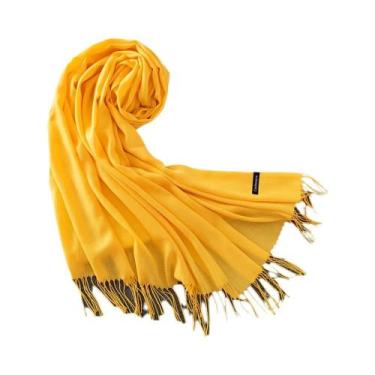 Imagem de Xale de Caxemira Longo Feminino - Cor Sólida, Hijab, Pashmina com Borl