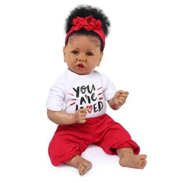 Imagem de Boneca Reborn Baby Doll KSBD Black Girl 50 cm com corpo macio para cri
