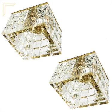 Imagem de 2 Spot De Cristal K9 Embutir Quadrado Base Dourada Lavabo Bet08 - Acen