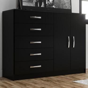 Imagem de Cômoda Siena 2 Portas 5 Gavetas Preto - Panorama Móveis