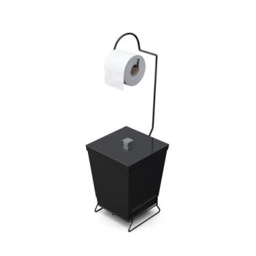 Imagem de Lixeira Com Suporte De Papel Higiênico Em Aço Preto - Stolf Preto, Pre