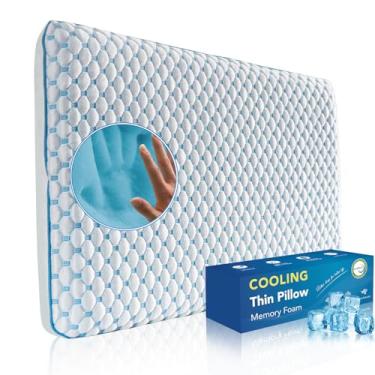 Imagem de Travesseiro fino refrescante para dormir, travesseiro de estômago para alívio da dor no ombro e pescoço, travesseiro plano de gel refrescante para quem dorme quente, travesseiros de espuma