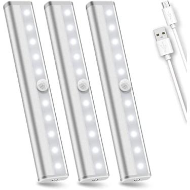 Imagem de Iluminação LED sob o armário, 10 luzes LED reguláveis ​​com sensor de movimento PIR para armário, fita magnética sem fio em qualquer lugar, luz noturna para dormitório de estudantes, guarda-roupa