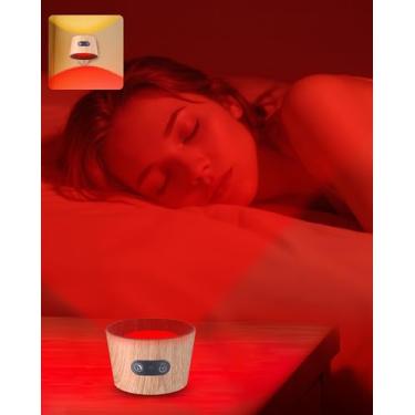 Imagem de Lâmpada de terapia de luz vermelha de 670 nm para dormir, lâmpada LED de arandela com rotação de 360°, toque de iluminação e controle remoto, luz noturna âmbar com 3 brilhos para leitura de quarto