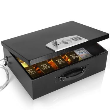 Imagem de Dalmbox Cofre de metal portátil com trava de código digital, armazenamento resistente ao fogo para documentos, cofre à prova de fogo, cofre com teclado eletrônico, carro, casa, escritório e exterior