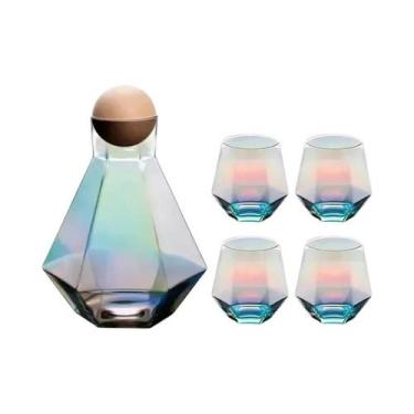 Imagem de Conjunto De Copos E Jarra De Cristal Em Forma De Diamante, Jarra Trans