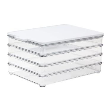 Imagem de Generic Recipiente para frios e frios para geladeira, recipiente para armazenamento em freezer, parede transparente com tampa branca, empilhável para frutas e, 4 Camadas