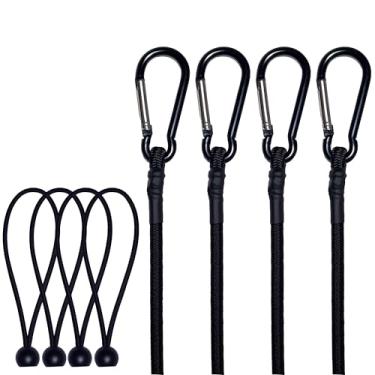 Imagem de YELIER Cabos elásticos com ganchos de mosquetão (preto, 61 cm), com 4 cabos elásticos de 15 cm com bolas, fortes e sem odor para ambientes externos, barracas, cargas, trailers