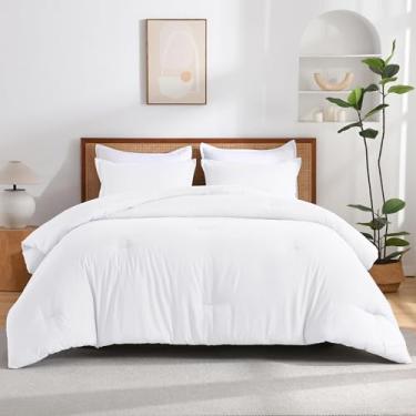 Imagem de Andency Conjunto de edredom branco Super King Plus, 3 peças, tamanho king, leve, macio, sólido, conjunto de cama de microfibra grande e fofa (128 x 120 pol, 2 fronhas)