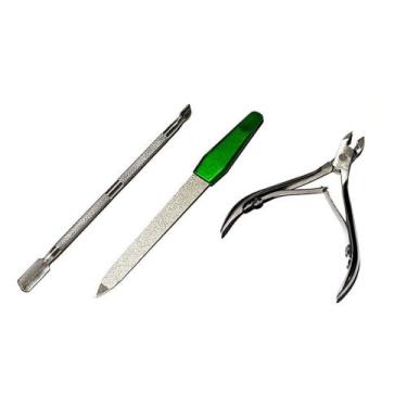 Imagem de Alicate De Cutícula Aço Inox Afiado Com Kit Espátula E Lixa - IDEA-PRO