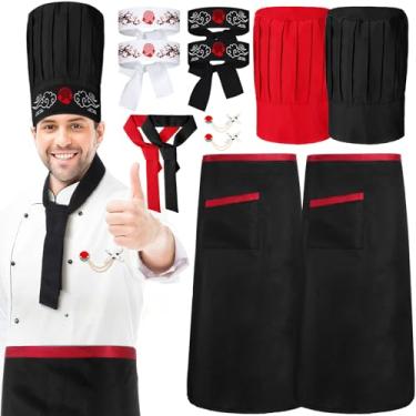 Imagem de Bonuci Conjunto de fantasia de chef Hibachi, 12 peças, avental de chapéu de chef, faixa japonesa, gravata de guindaste voador, broche de cozinheiro, roupa para festa de Hibachi, churrasco, aniversário