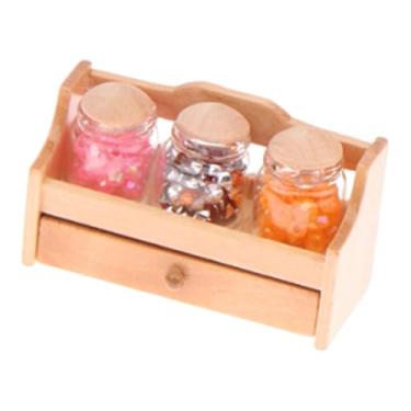 Imagem de harayaa Potes de doces em escala 1/12, potes de comida para casa de bonecas, móveis, adereços, mini prateleiras de armazenamento para paisagismo, miniatura, Madeira
