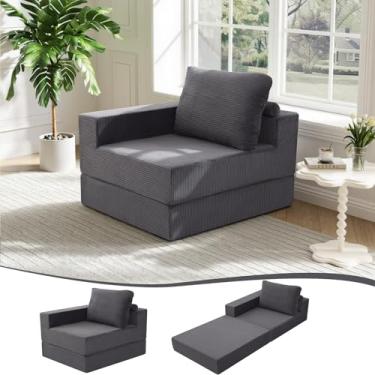 Imagem de MeMoreCool Sofá-cama conversível dobrável sem ossos, cama dobrável para cadeira com apoio de braço em forma de L, sofá confortável para adultos, sofá dobrável individual cadeira futon para quarto