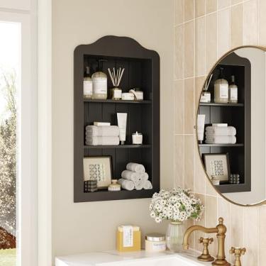 Imagem de CJL Armário de remédios embutido de 35,5 x 61 cm, armário de banheiro embutido de madeira maciça, prateleira de nicho de parede, acabamento preto, 3 camadas, sem MDF