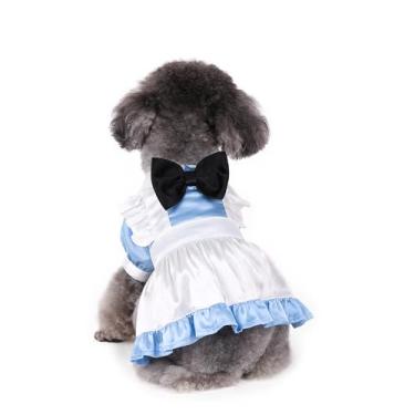 Imagem de Avental de cachorro azul fantasia de Halloween roupas com laço pequeno médio vestido de festa para animais de estimação roupas tamanho PP P M G GG