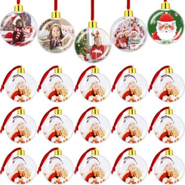 Imagem de 20 bolas de enfeite de foto de Natal, enfeites de plástico transparente para pendurar, molduras personalizadas DIY para decoração de Natal e dia dos namorados
