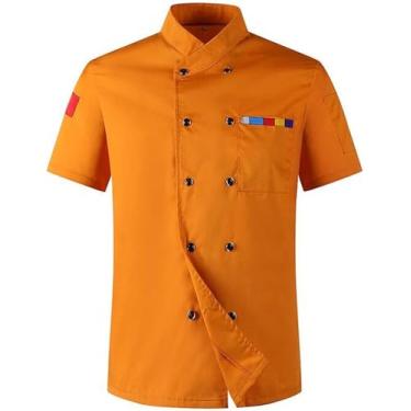 Imagem de Jaqueta Do Chef, Uniforme De Chef De Operação De Alimentos Jaqueta De Chef Homens Mulheres Uniforme De Chef De Manga Curta Catering Cozinha Restaurante Operação De Padeiro Geral, Orange, E(3XL)