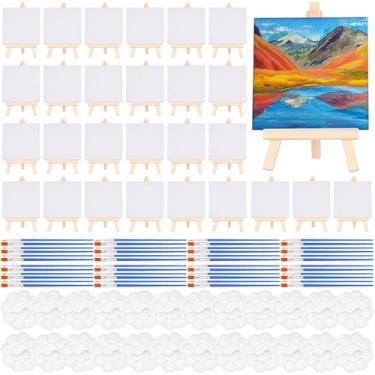 Imagem de MotiMind 150 peças mini painéis de lona de 10 x 10 cm com cavalete de madeira, paletas, pincéis para pintura acrílica a óleo, artesanato, aniversário, artesanato, lembrancinhas de festa