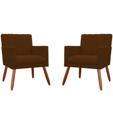 Imagem de Kit 2 Poltronas Decorativa Cecília Couro Marrom Pés Madeira Mz Decor -
