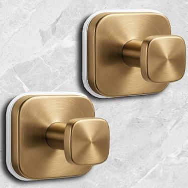 Imagem de WingWider Ganchos de chuveiro para chuveiro interno, ganchos reutilizáveis com ventosa para janela de vidro, espelho, ganchos de toalha removíveis para banheiros, pacote com 2 (bronze)