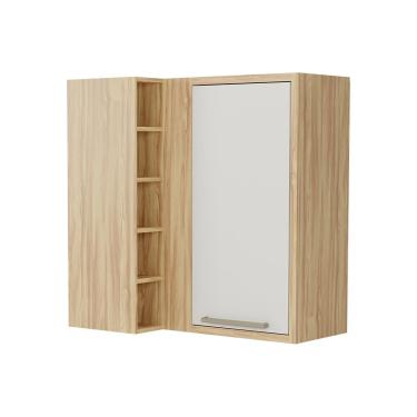 Imagem de Armário Aéreo Cozinha Modulado Canto Syrah c/ 1 Porta e 5 Nichos 88cm Amendoa/Off White - Ronipa