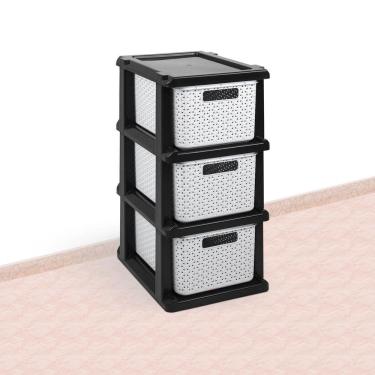 Imagem de Gaveteiro Ratan Preto E Branco Organizador 3 Gavetas