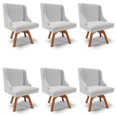 Imagem de Kit 6 Cadeiras Estofadas Giratória para Sala de Jantar Lia Linho Cinza - Ibiza