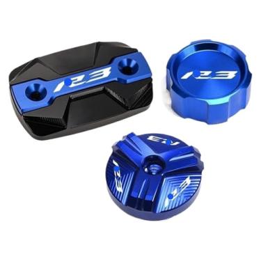 Imagem de Tampa do reservatório de fluido de freio dianteiro traseiro da motocicleta tampa do cilindro protetor de óleo R3 compatível com YZF-R3 YZFR3 2015-2021 2023 (B-azul)