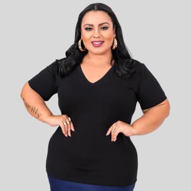 Imagem de Blusa Manga Curta Decote V Plus Size - Mayara Manzano, Preto, G3