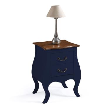 Imagem de Mesa de Cabeceira Bombê com 2 Gavetas 1026 Linz Móveis - Azul Petróleo/Imbuia Glazer
