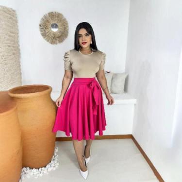 Imagem de Saia Midi Godê Moda Evangélica Feminina - Miss Flower, Pink, G