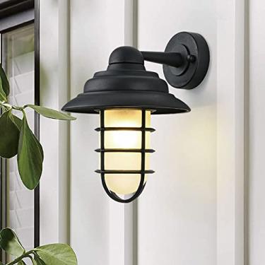 Imagem de Luminária de parede retrô para áreas externas, lanterna de parede preta, à prova d'água, luminária vintage para varanda, luminária de parede externa de vidro para jardim, porta da frente e g