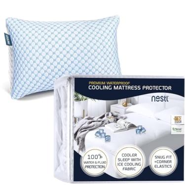 Imagem de Nestl Protetor de colchão de tamanho completo com travesseiro refrescante de 51 x 76 cm, capa de colchão lavável à prova d'água e refrescante, colchão com bolso profundo de 43 cm