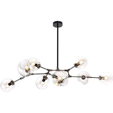 Imagem de Lustre E27 Nordic Glass Ball Chandelier Altura ajustável, Lustre preto fosco, E26 Metal Hand Blow Branches Pendant Light, Luminárias de globo de meados do século de 79"