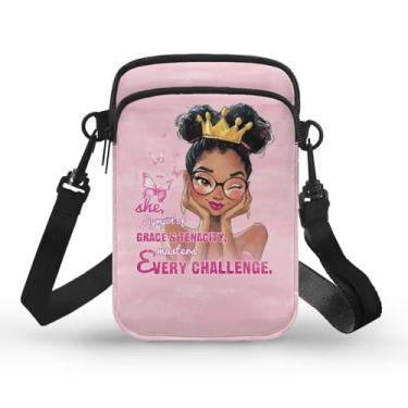 Imagem de Ecaestolph Bolsa tiracolo feminina pequena bolsa mensageiro bolsas porta-cartão chave carteira para mulheres e homens, Palavras femininas africanas rosa, One Size
