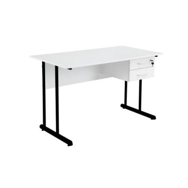 Imagem de Mesa de Trabalho c/ 2 gavetas 1500x600mm Branco/preto Mdf 15mm - Schoo