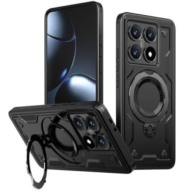 Imagem de MRRSIWEI Capa magnética para Xiaomi 14T Pro, proteção de nível militar, resistente, à prova de choque com anel giratório e suporte para Xiaomi 14T Pro. Capa preta