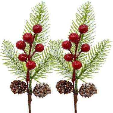 Imagem de Galhos Pick Berry Vermelho Enfeite Natalino 30cm Kit 6pçs - Genérico, 