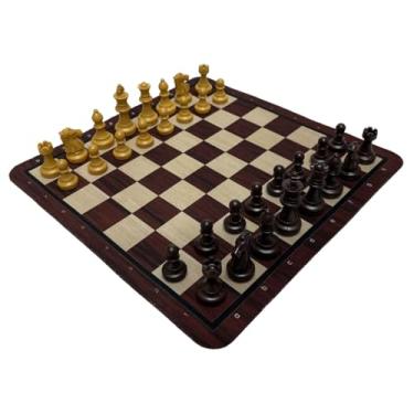 Imagem de Fenteer Conjunto de jogo de, brinquedo educacional profissional para crianças, presentes, jogo de tabuleiro multiuso para viagem, Xadrez Marrom Dourado