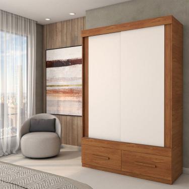 Imagem de Guarda-Roupa Solteiro Trevor 2 Portas 2 Gavetas Freijo/Off White - Panorama Móveis