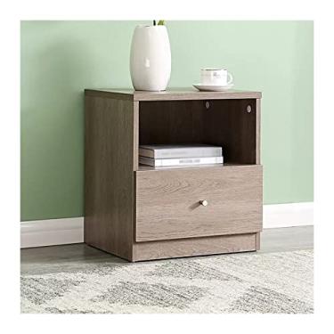 Imagem de Mesa de cabeceira lateral com gaveta e armazenamento aberto, mesa de canto de madeira moderna, mesa de cabeceira para quarto, mesa de cabeceira, mesa de cabeceira (cor: latão) (latão)