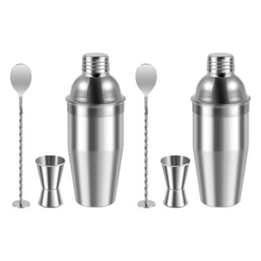 Imagem de Conjunto de coqueteleira de 2 peças, conjunto de coqueteleiras de 740 ml com colher de medição e mistura de coquetel. Ferramenta profissional de barra de aço inoxidável para barras (prata, 2 conjuntos