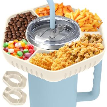 Imagem de CZZONG Tigela de lanche de 2 peças para copo isolado de 1,134 g com alça bandeja de lanche de grande capacidade com 3 compartimentos copo de silicone recipiente de lanche reutilizável anel de lanche