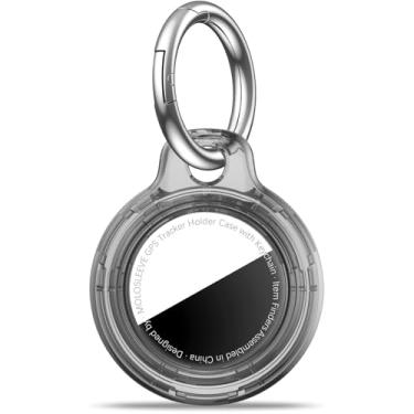Imagem de MOLOSLEEVE Capa com suporte de airtag com chaveiro, capa de GPS à prova de choque, chaveiro antiarranhões para etiquetas de ar, acessórios para rastreadores de itens GPS para bolsas, bagagens, preto