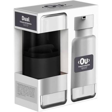 Imagem de Conjunto Pia Lavabo Dispenser Sabonete Liquido Porta Escova Preto - OU