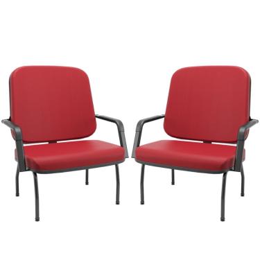 Imagem de Kit 02 Cadeiras de Escritório Recepção com Braço Fixa Preta Magno P03 Vinil Vermelho - Lyam Decor