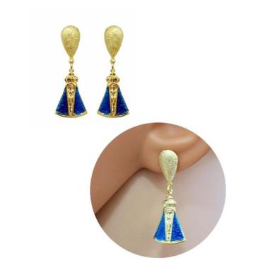 Imagem de Brinco Base Nossa Senhora Aparecida Folheado Ouro 18k - MIXFOLHEADOS